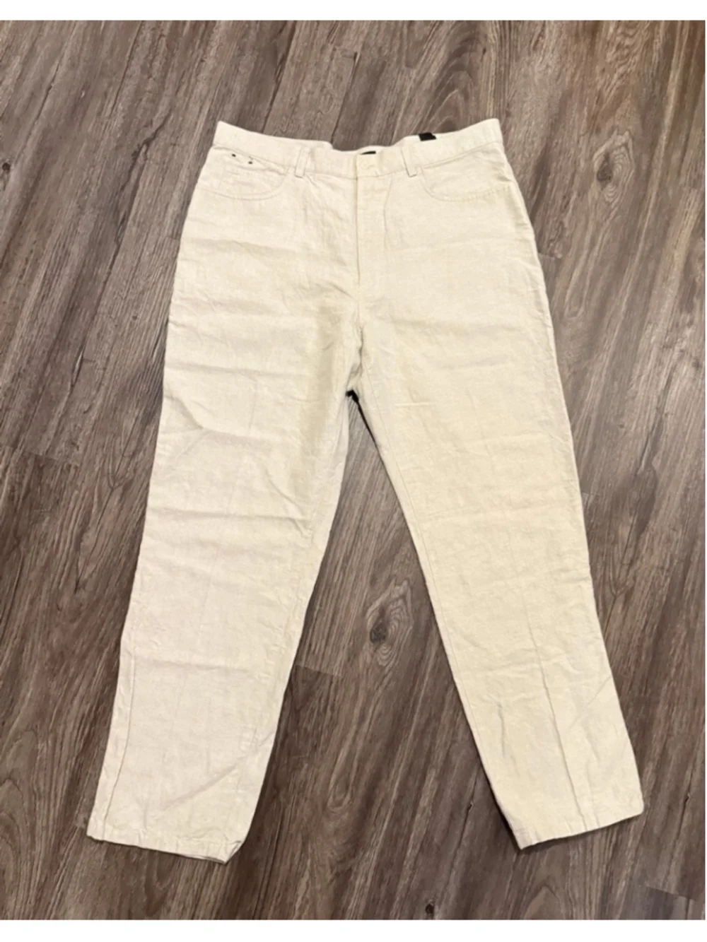 Vtg Y2K Claiborne Mens Linen Cotton Blend Pants Beige Straight Leg Sz 36x32